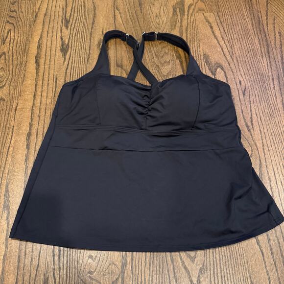 Lands End Womens Solid Black Molded Cup Tankini Swim Suit Top Plus Size 16W - Picture 1 of 7
